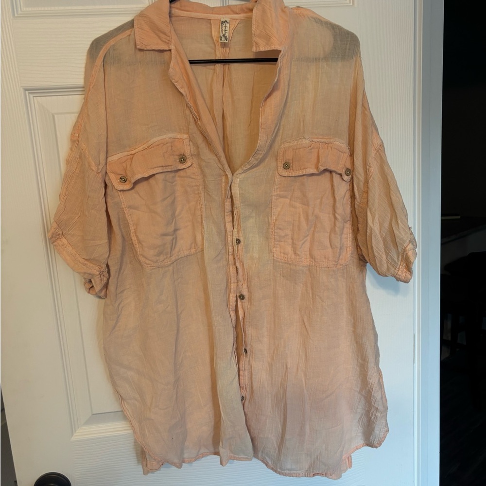 Free People Light Peach Sheer Blouse